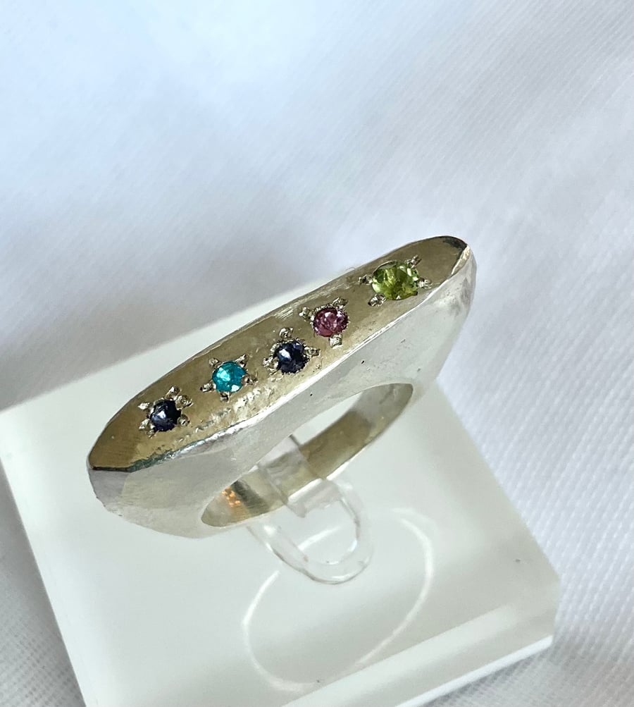Silver Gem Cocktail Ring (UK size N, USA size 6.5)