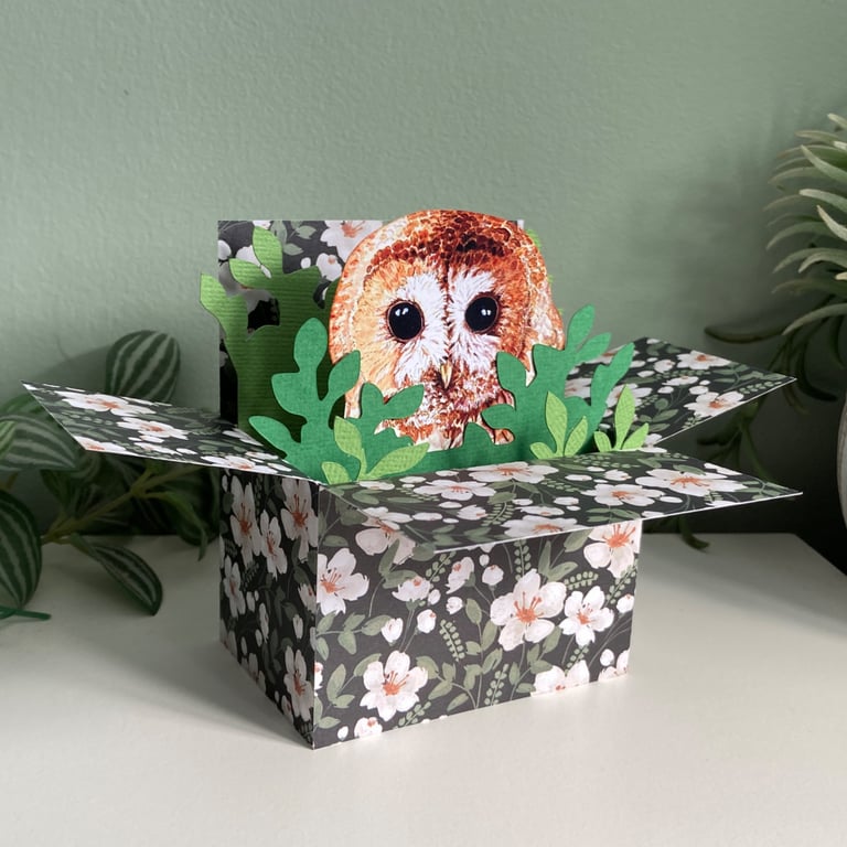 Tawny Owl Card. Personalised handmade birthday gift card for owl lover.