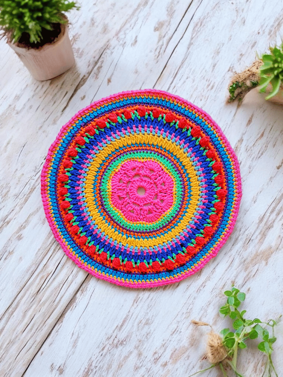 colourful crochet mandala doily
