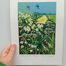 'Listening to the Skylarks' - linoprint