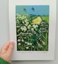 'Listening to the Skylarks' - linoprint