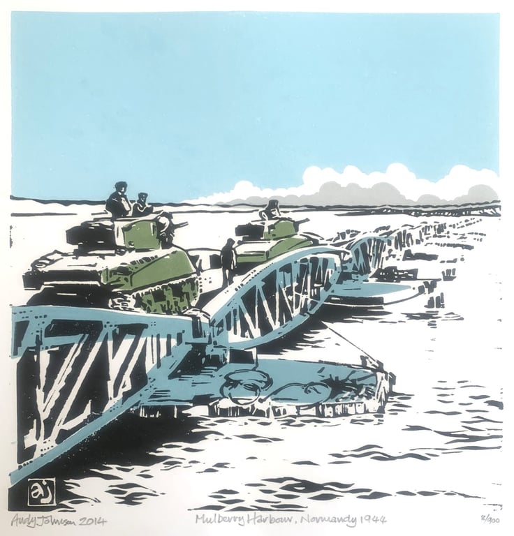 Mulberry Harbour Normandy one of a collection of prints celebrating the 70th D-D