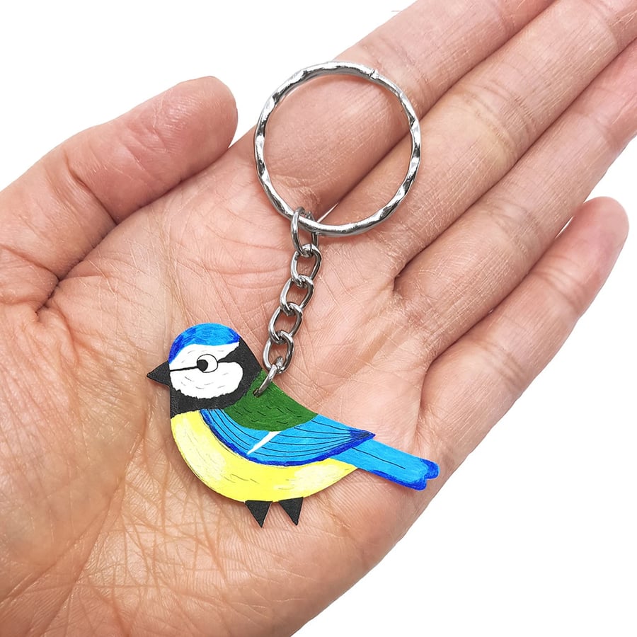 Blue Tit Keyring - Handpainted - Bag Charm