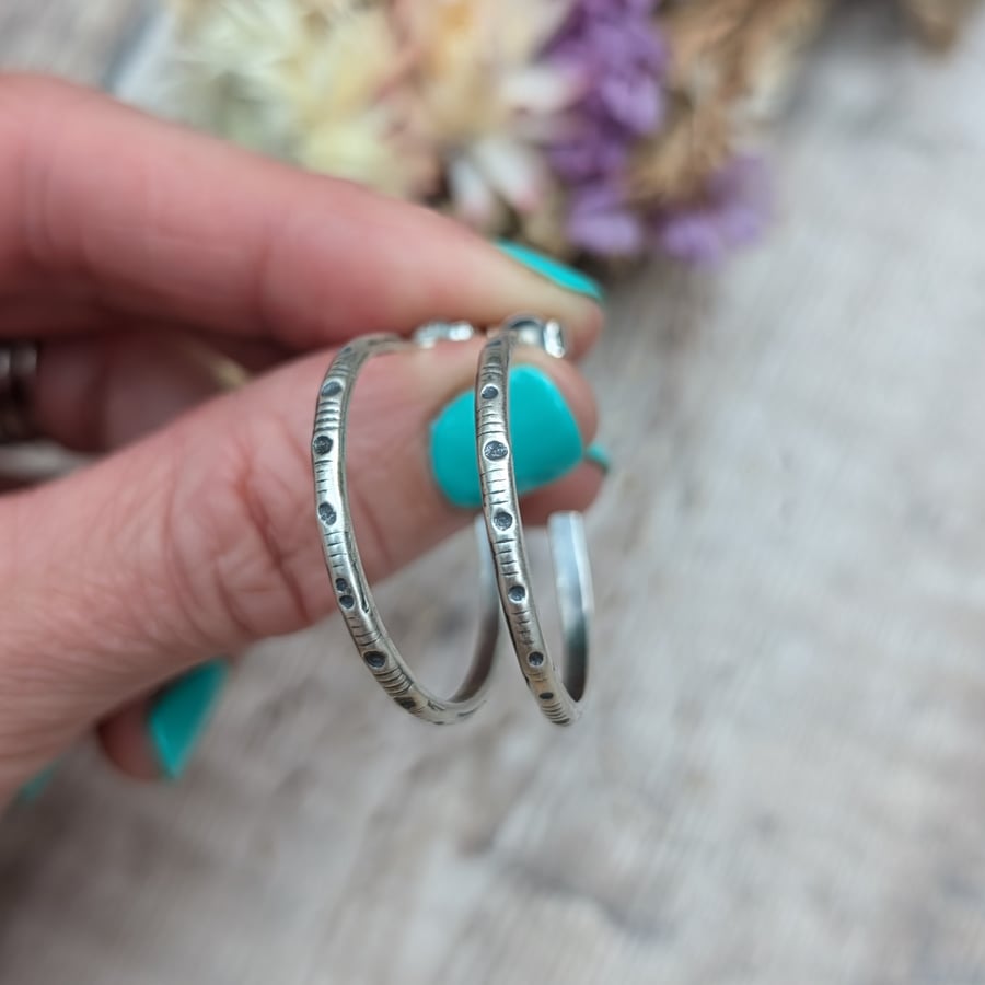 Sterling Silver Oxidised Silver Geometric Hoop Earrings - JBJ1053