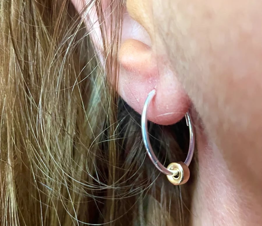 20mm Sterling Silver Hoop Earrings with 14K Gold Fill Rondelle Beads