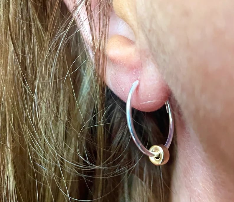 20mm Sterling Silver Hoop Earrings with 14K Gold Fill Rondelle Beads