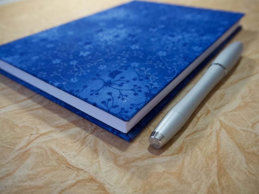 A5 Notebook with deep blue botanical cover