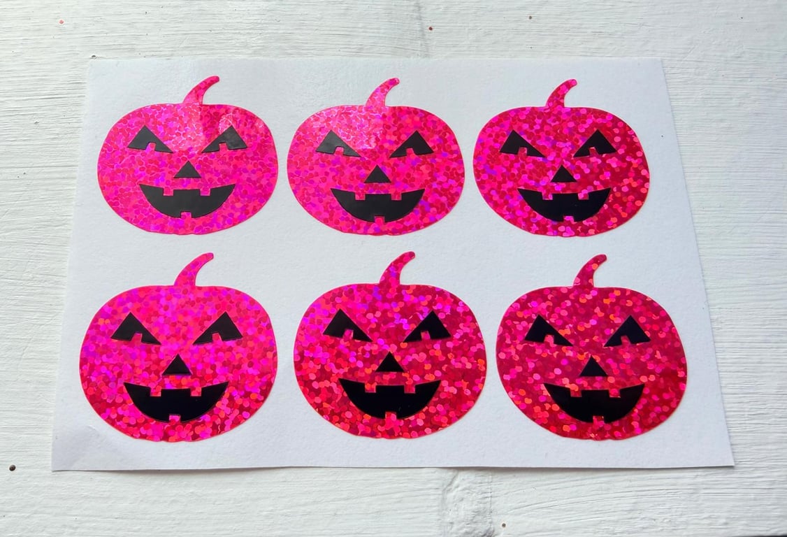 Pink Glitter Halloween Pumpkin Stickers