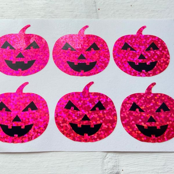 Pink Glitter Halloween Pumpkin Stickers