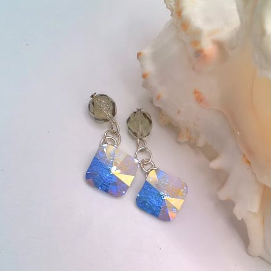 Square Crystal Buttons Cuff Links With Blue Flecks, Gift for Him, Cuff Links