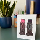 Docs and Odd Socks : Blank Greetings Card from an original lino print
