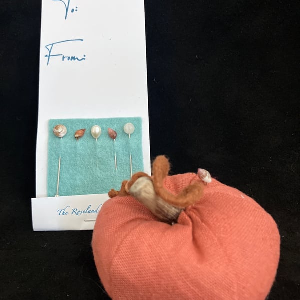Pumpkin Pin Cushion plus, one pack of Tidal Treasure Pins 
