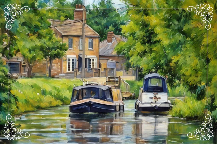 Barge Narrow Boat on The Fens A5 Greeting Card Norfolk 