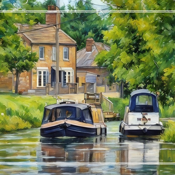 Barge Narrow Boat on The Fens A5 Greeting Card Norfolk 