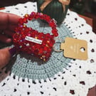 Handmade Red Beaded Mini Bag Keychain