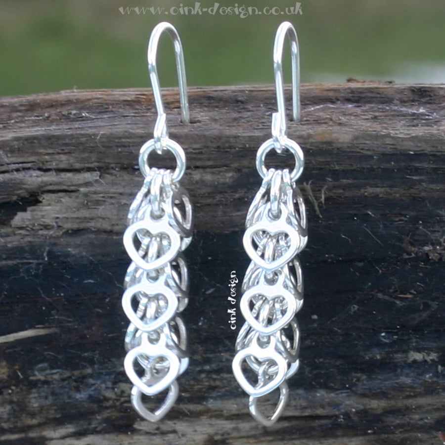 Sterling silver drop heart earrings