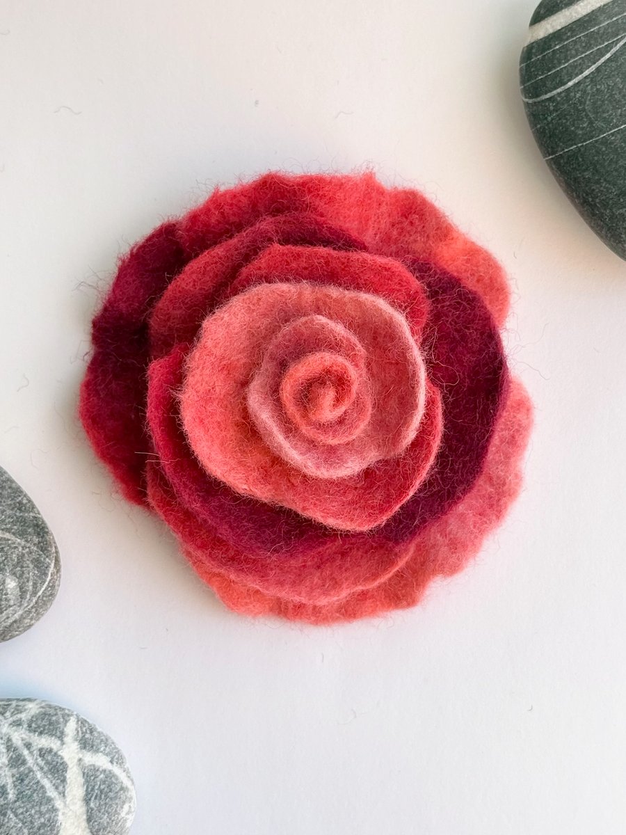 Felt Flower Brooch Unique Handmade Colourful Jewelry Gift For Her Rose Pin