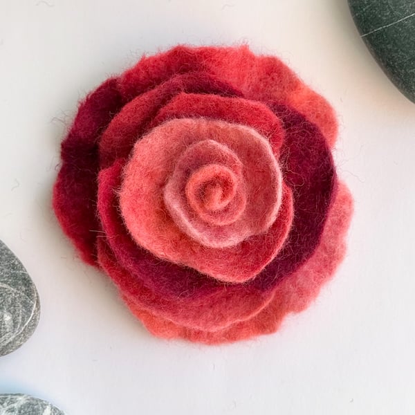 Felt Flower Brooch Unique Handmade Colourful Jewelry Gift For Her Rose Pin