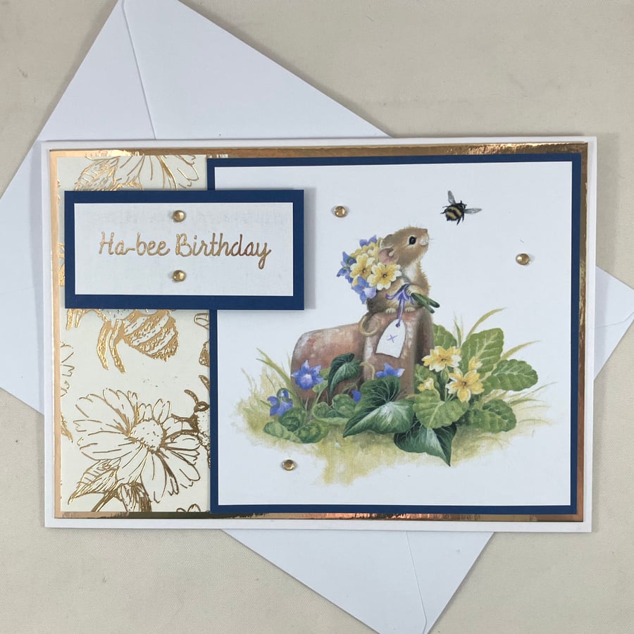Cute mouse and bee birthday card