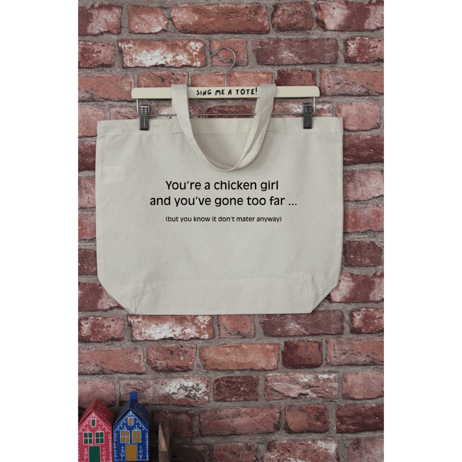 Chicken Girl Printed Cotton Tote Bag 