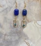 Wire rectangle drop earrings with lapis lazuli and terra jasper stones - Image 5