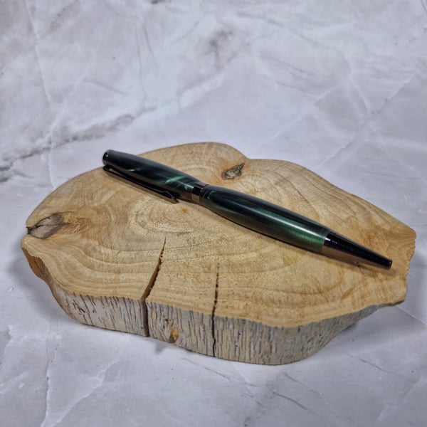 Hand Turned Kirinite Twist Pen - Green Swirl with Gun Metal Plating