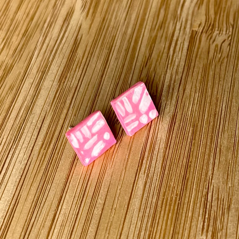 1 CM Square Stud Hand-painted Paper Earrings