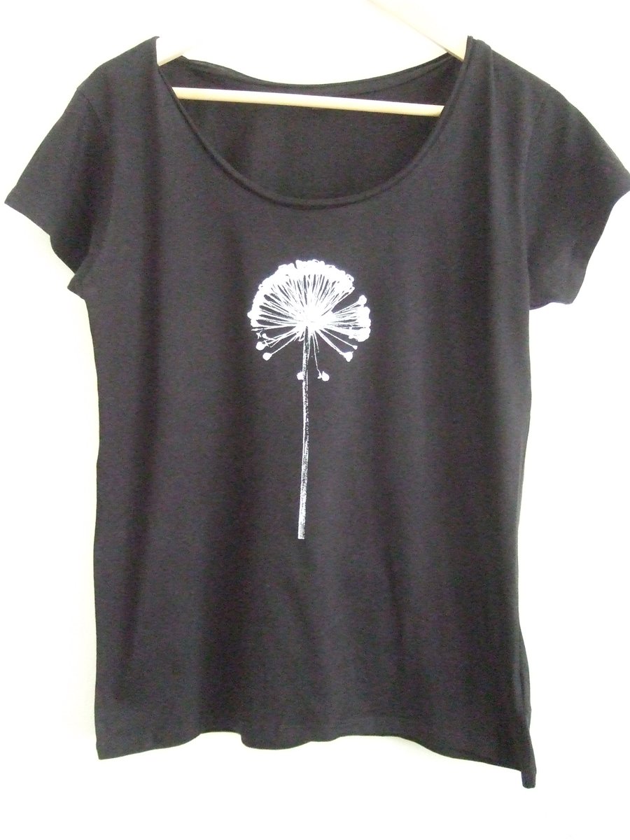 Allium Womens black cotton printed  T shirt