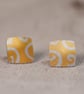 Orange, gold coloured, Batik inspired studs - Image 1