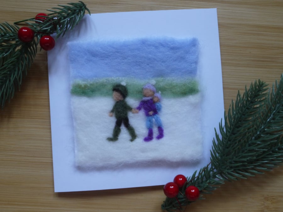 Needle felted handmade Our first Christmas greetings card