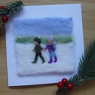 Needle felted handmade Our first Christmas greetings card