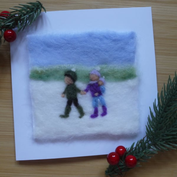 Needle felted handmade Our first Christmas greetings card