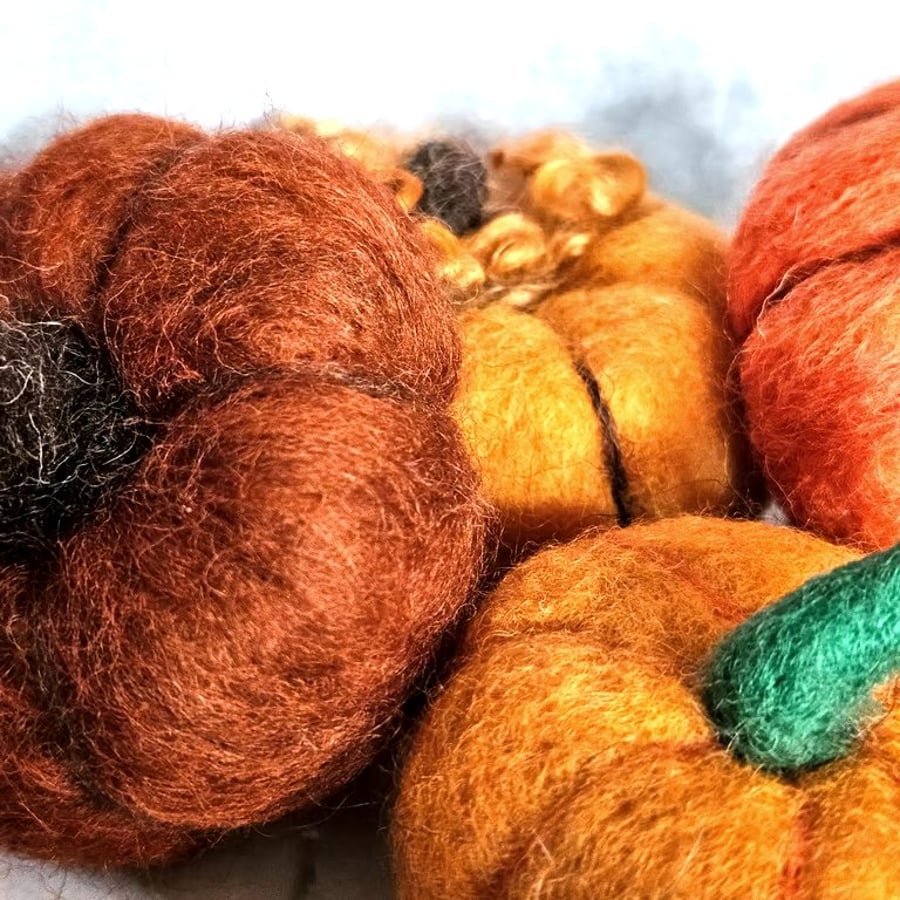 Pumpkins - Set of 3, Orange, Handmade Needle Felted Pumpkins