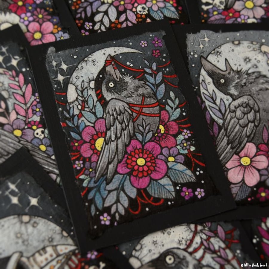tangled crow - original aceo illustration