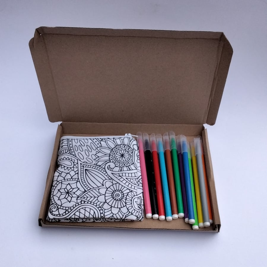 Mandala Pencil Case to colour, Letterbox gift, Choice of sizes