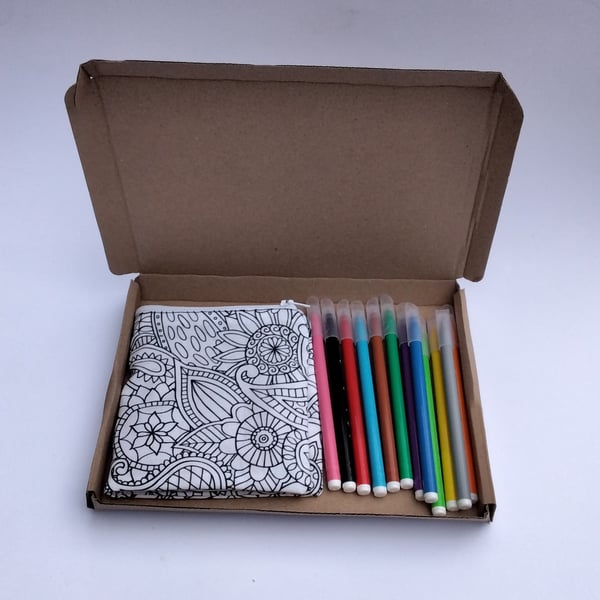 Mandala Pencil Case to colour, Letterbox gift, Choice of sizes