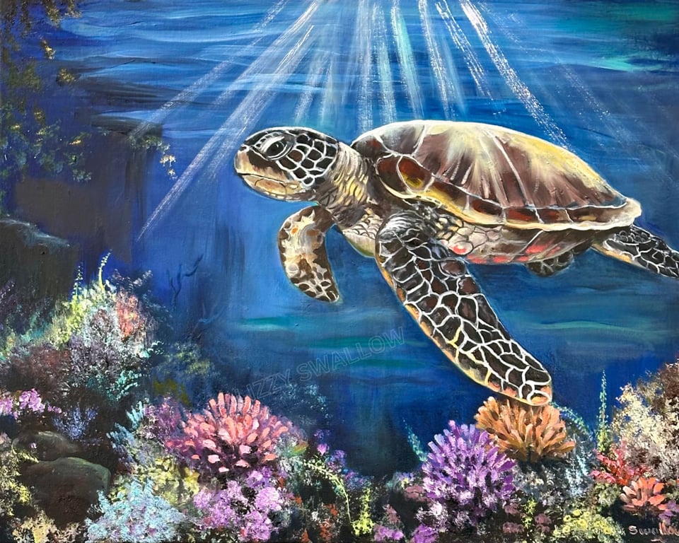 Guardian of the Ocean Light – Original Mixed-Media Turtle Painting