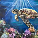 Guardian of the Ocean Light – Original Mixed-Media Turtle Painting