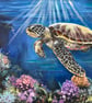 Guardian of the Ocean Light – Original Mixed-Media Turtle Painting - Image 1
