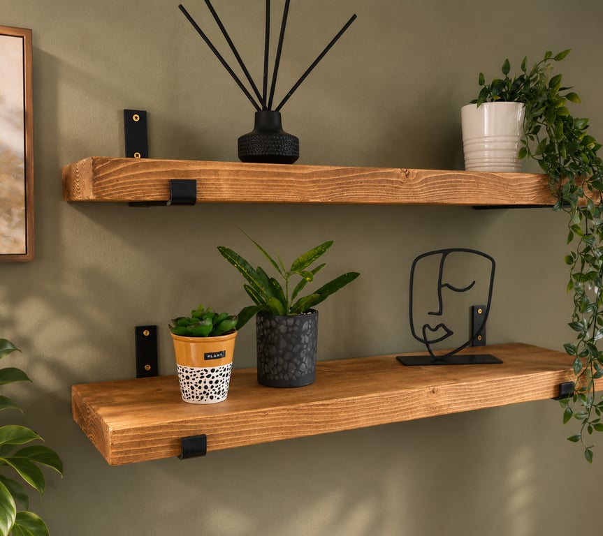 Rustic Reclaimed Timber Shelves with Heavy Duty Up Metal Brackets, Handmade 