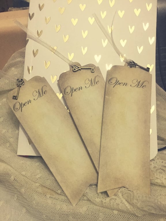 Handmade Open Me With Key, Alice in Wonderland Style Bookmarks x 6