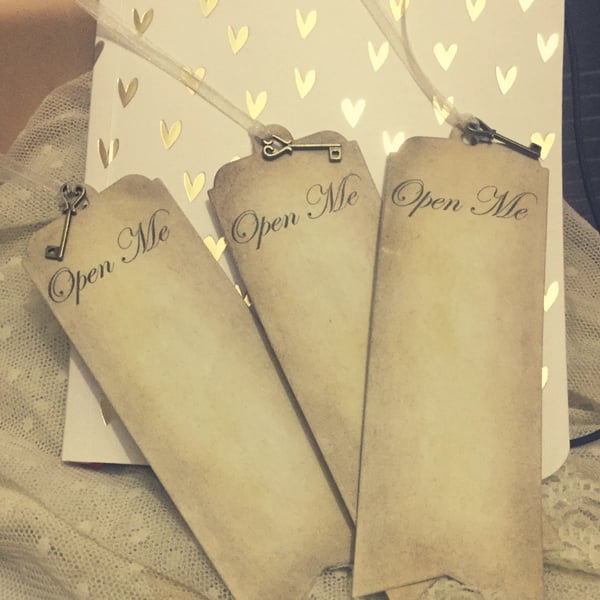 Handmade Open Me With Key, Alice in Wonderland Style Bookmarks x 6