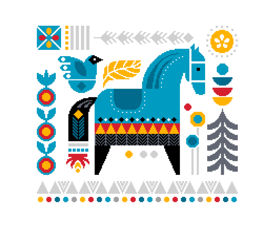 213 - Swedish Dala Horse Cross Stitch Pattern: Geometric Folk Art (PDF Chart)