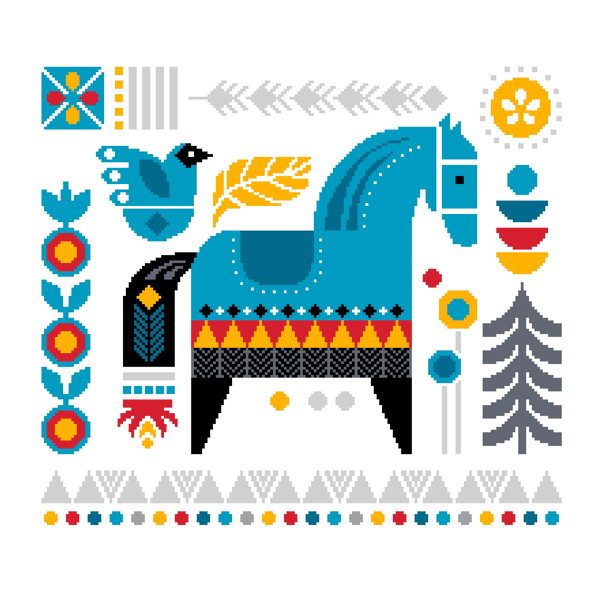 213 - Swedish Dala Horse Cross Stitch Pattern: Geometric Folk Art (PDF Chart)