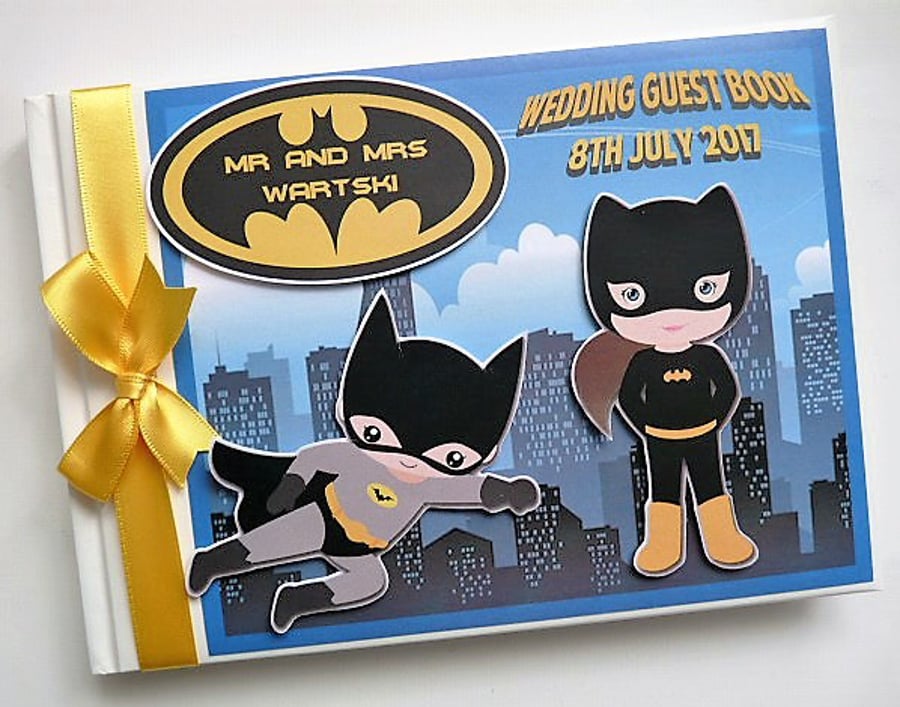 Batman and batwoman wedding guest book, superheroes wedding gift