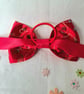 Red oriental satin and ribbon hair bow - Image 4