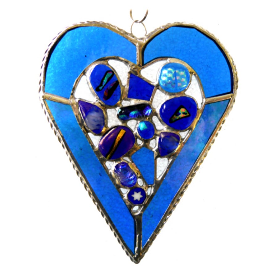 SOLD Heart Suncatcher Stained Glass Blue  Abstract 019
