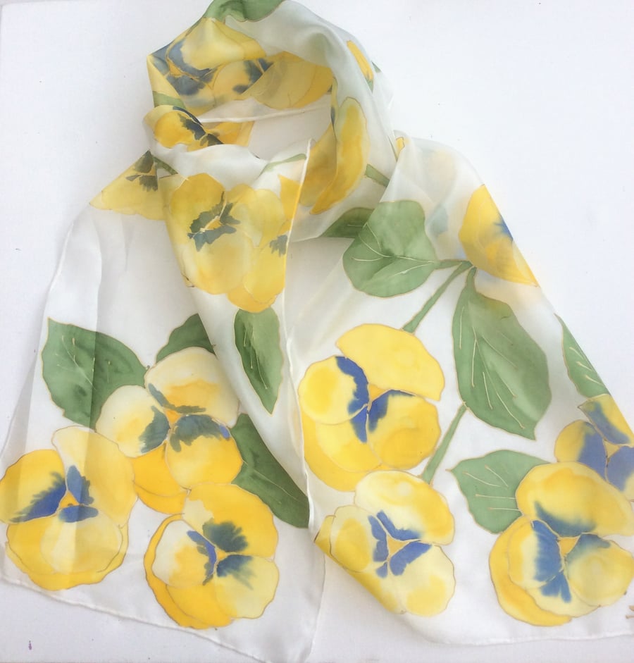 Yellow Pansies hand painted silk scarf