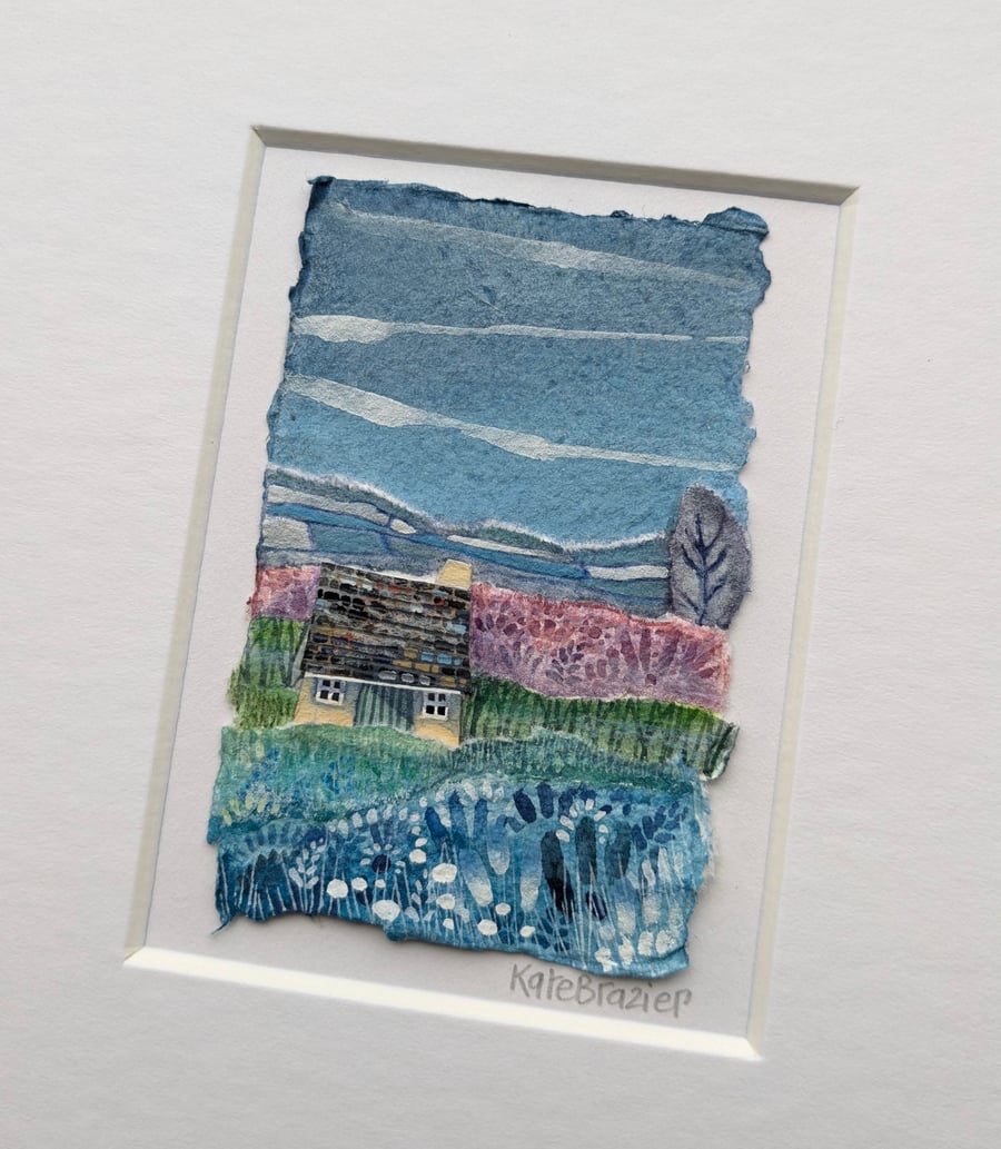 Pastel Cottage - Original miniature collage. A5 Mounted