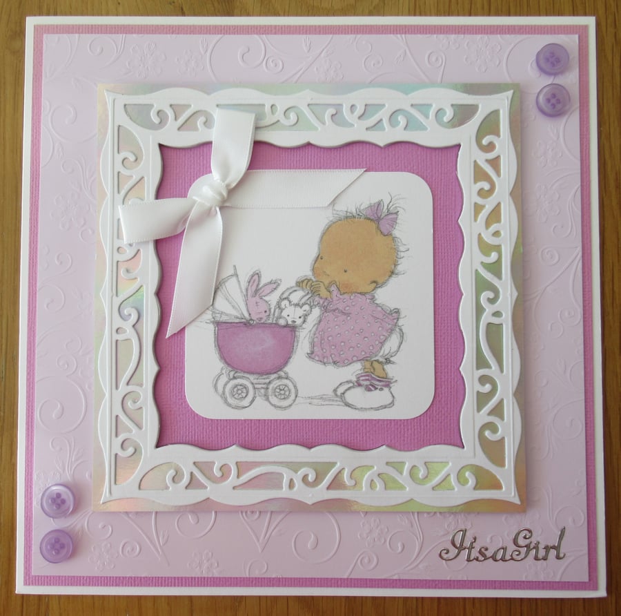 It's a Girl Card - 8x8" New Baby Card